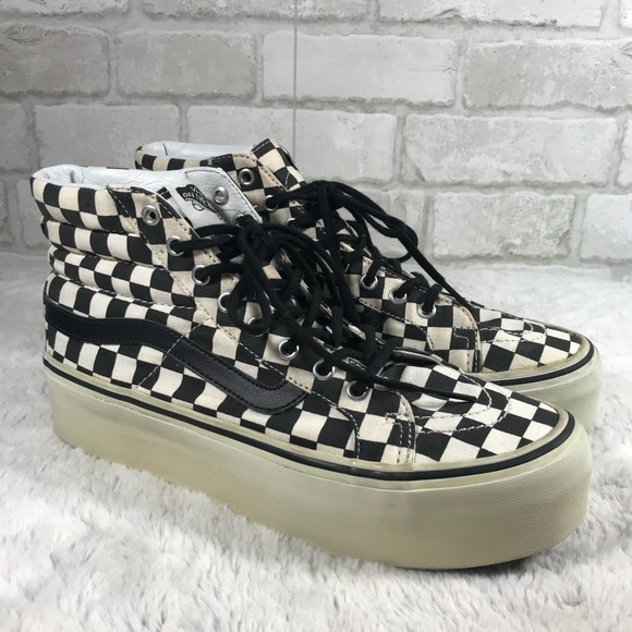 platform high top checkered vans